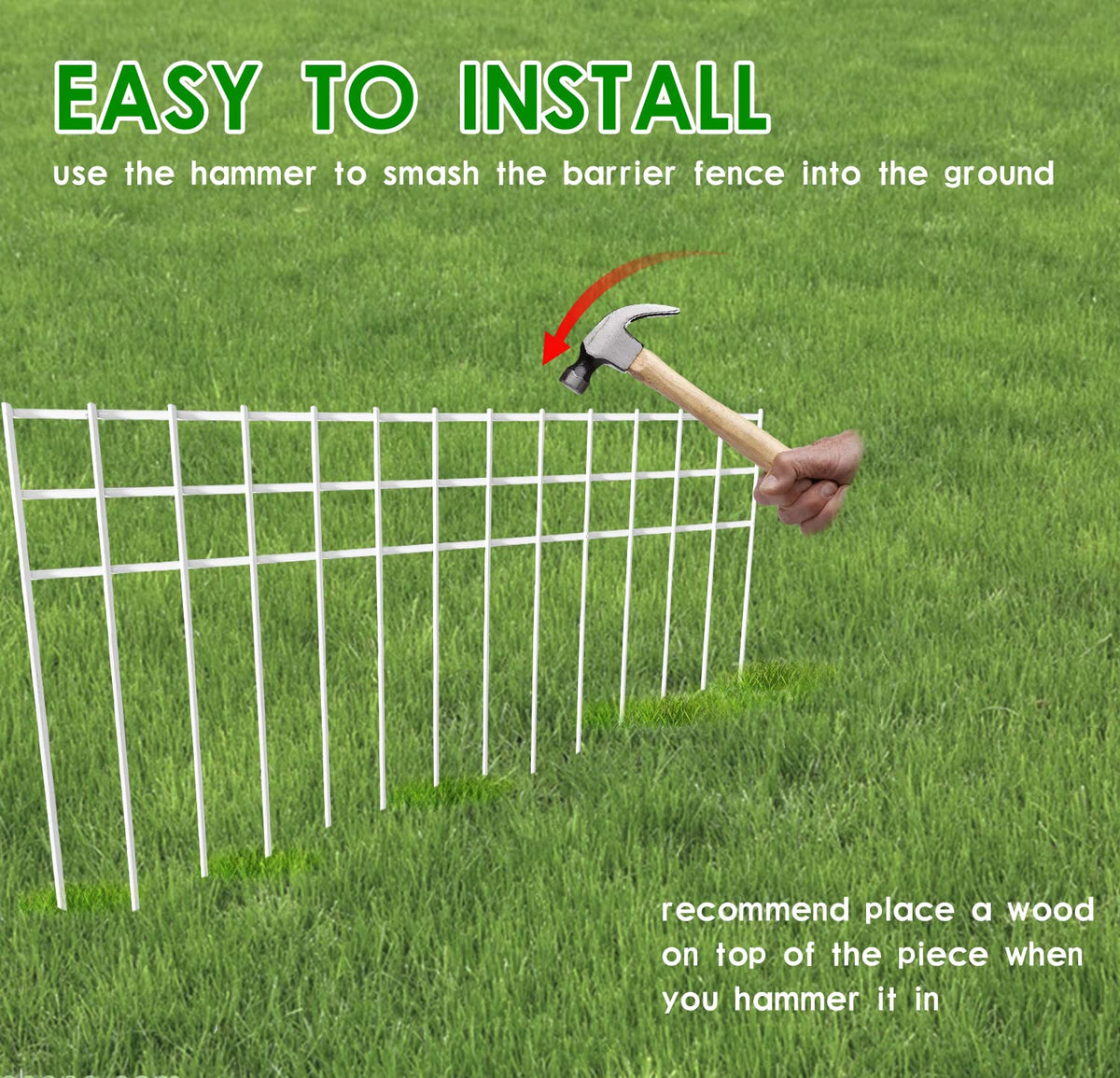 24x15-inch No Dig Animal Barrier Fence, 20 Pack White Dig Protective Fence with 2 inch Spike spacing, Dog/Rabbit/Groundhog Underground Defence, for Outdoor Garden Patio
