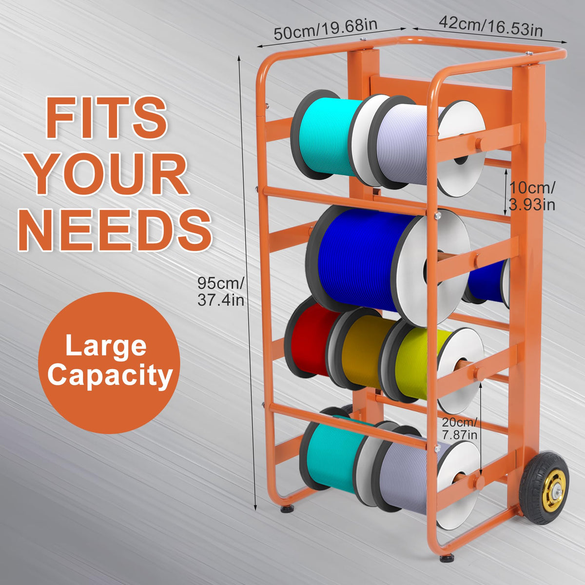 Wire Spool Rack Cable Caddy,Portable Wire Rack Dispenser with Wheel,Automotive Wiring Storage, Multi-Spool Wire/Cable Dispenser for Electrical Industrial & Retail Use