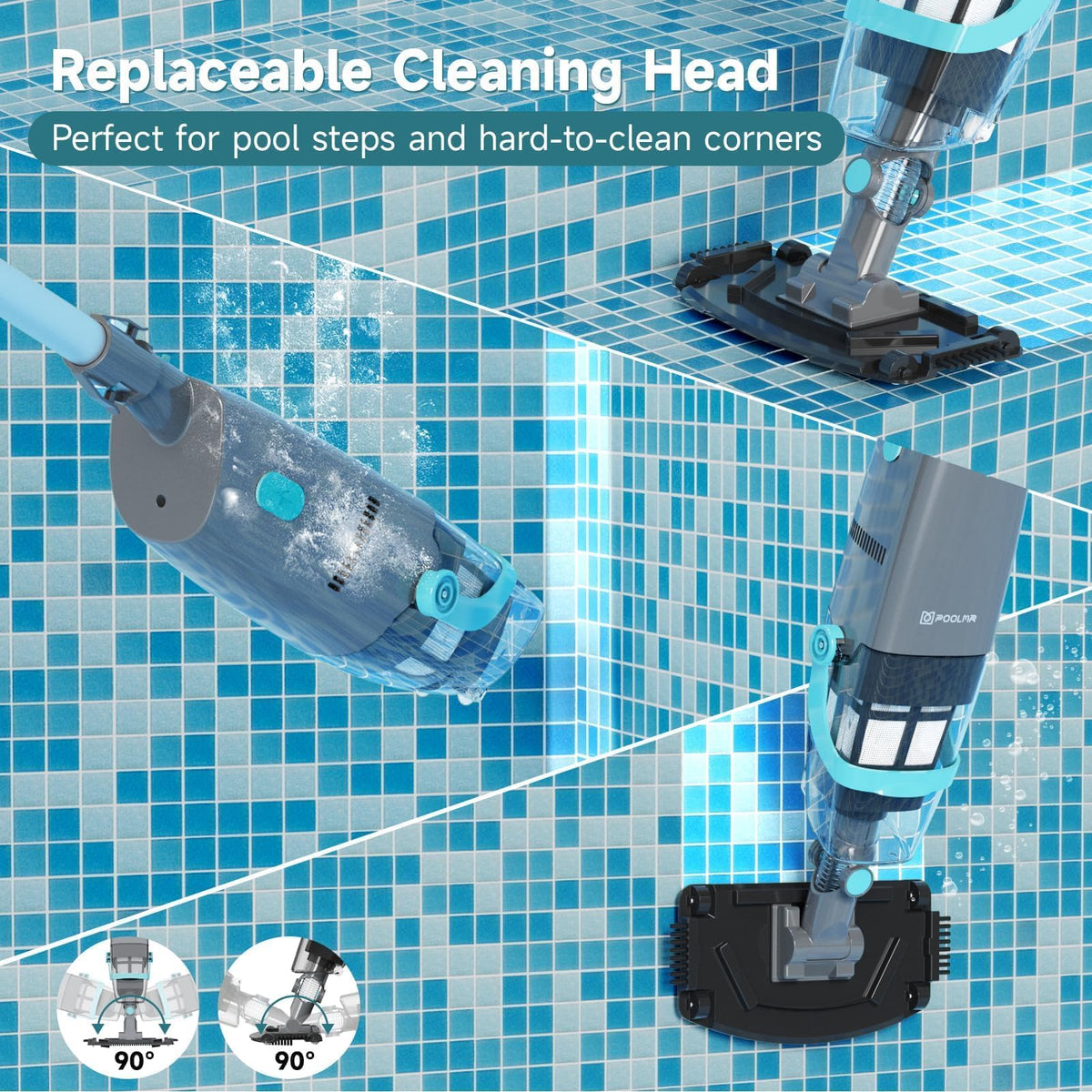 PoolMr Cordless Handheld Pool Vacuum For Above & Inground Pools, with 18.5 Gal/Min Suction, 60 Min Runtime, Dual-Phase Cleaning System,65in Telescopic Pole, for Spas & Hot Tubs, Charcoal (New Version)