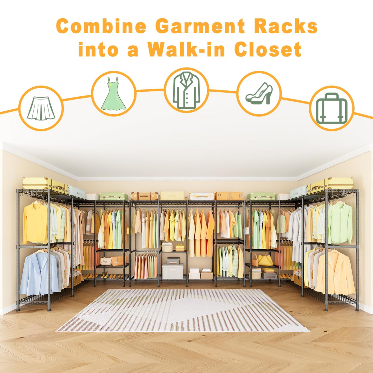 ULIFHOME H41 Garment Rack Heavy Duty Clothes Rack, Clothing Racks for Hanging Clothes, Extra Large Freestanding Portable Closet Wardrobe Rack 78.5'' W × 15.8'' D × 76.4'' H, Max Load 1150 Lbs, Black