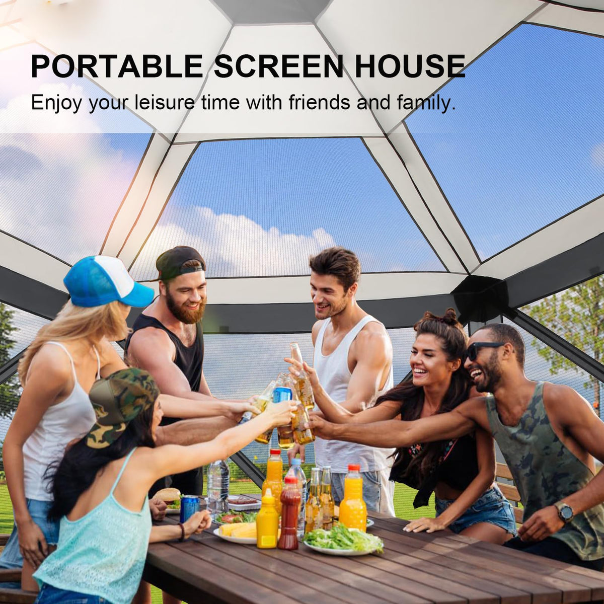 COBIZI 12x12 FT Pop Up Canopy Stargazing Tent, Gazebos On Clearance with Removable Roof, Screened in Gazebo, Screen Tents Portable carpas para Patio for Outdoor Camping,Backyard, Garden,Grey(Pro)