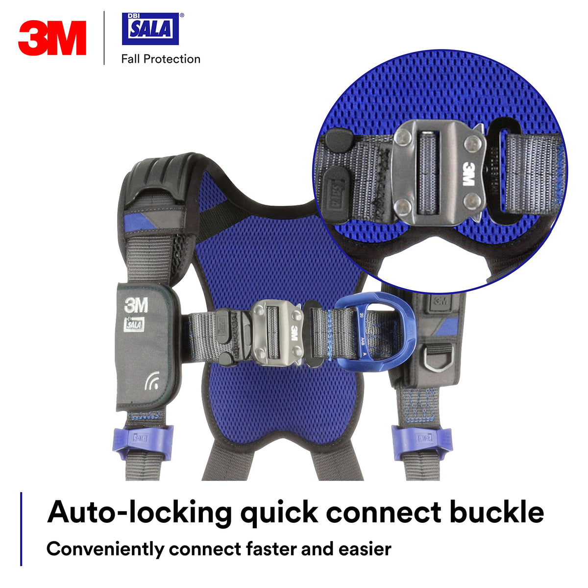 3M 1403071 DBI-SALA ExoFit X300 Comfort Construction Safety Harness Fall Protection, OSHA, ANSI, Lightweight Aluminium Back D-Ring, Auto-Locking Quick Connect Chest and Leg Buckles, Medium