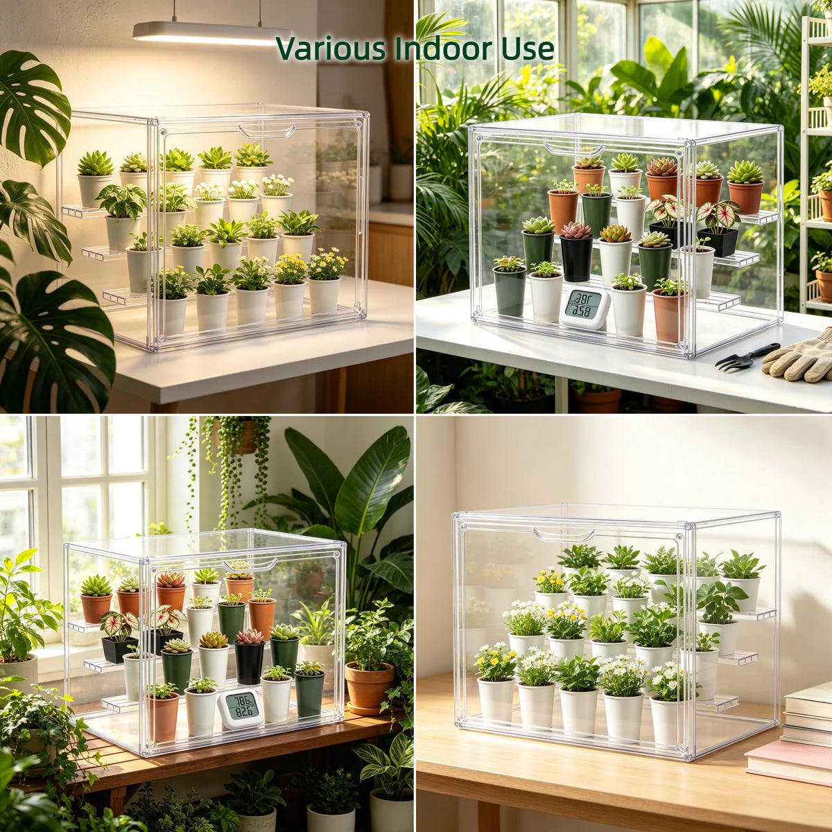 Clear Mini Greenhouse Indoor, Small Portable Tabletop Green House with Magnetic Door for Seed Starting, Plant Grow Warmer and Home Gardening Display