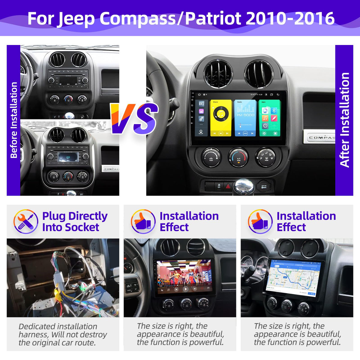 CGOGC Android Car Radio Upgrade for Jeep Patriot Compass 2010-2016 Compatible with Wireless Carplay Android Auto 8core Touch Screen Stereo Bluetooth FM/AM GPS Navigation Multimedia Player Head Unit