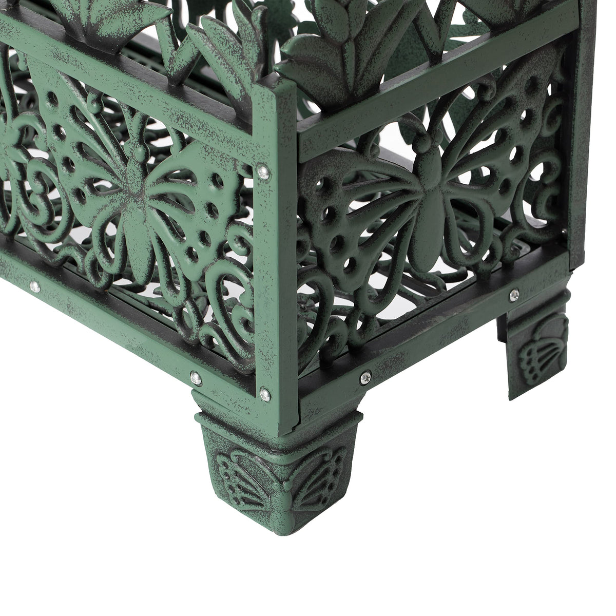 Outdoor Living Butterfly Rectangle Plant Stand, Flower Planting Pot, Antique Green