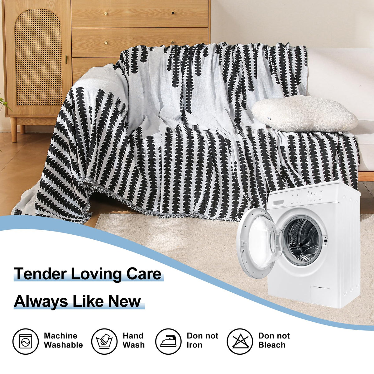 COHOLYTY Boho Couch Cover, Sofa Cover, Sofa Covers for 2 Cushion Couch, Washable Sectional Couch Covers for Dogs Pet Furniture Protector Couch Cover Blanket for Living Room (2# White, 71" x 118")