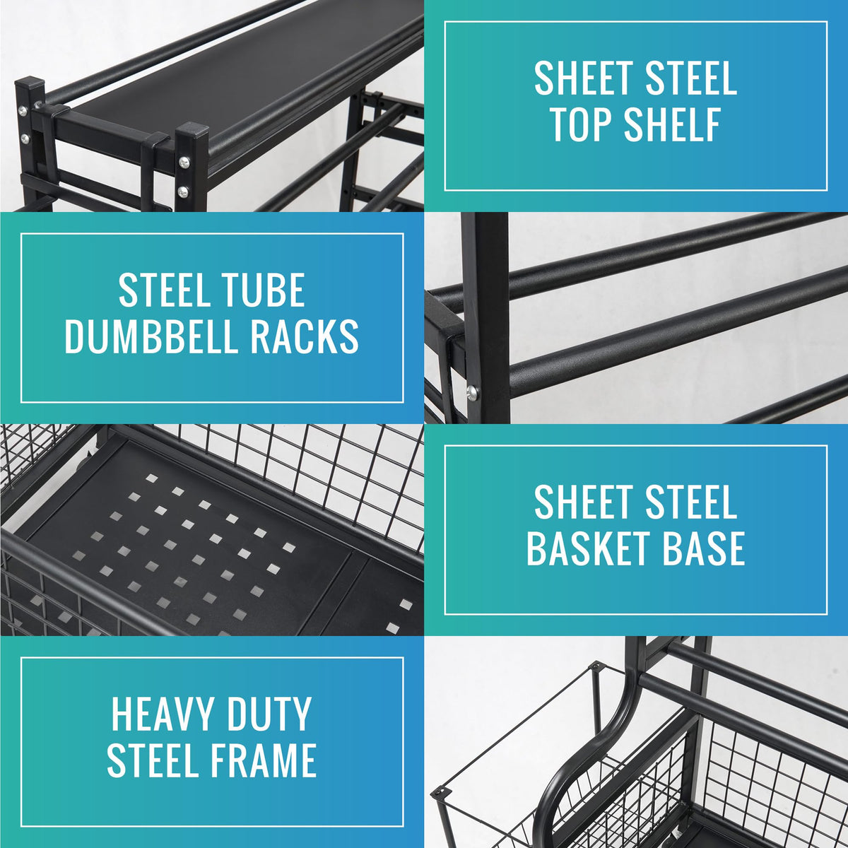STUFFSTASH Dumbbell Rack for Home Gym, Heavy Duty Weight Rack for Dumbbells, Adjustable Dumbbell Stand with Storage, 700LB Capacity Gym Equipment Organizer with Wheels