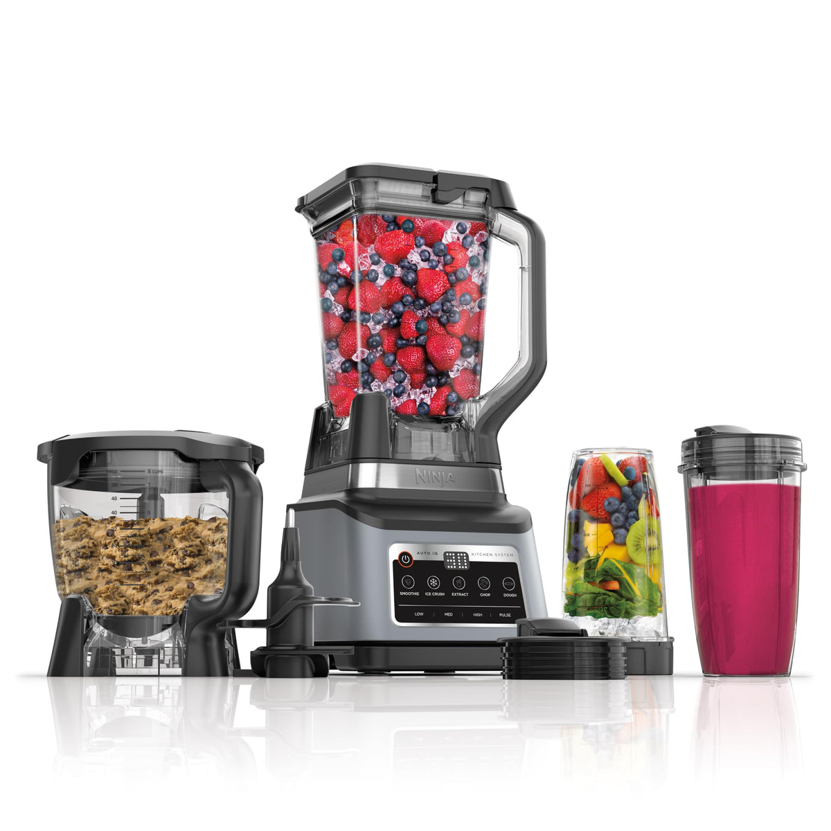 Ninja BN801 Professional Plus Kitchen System, 1400 WP, 5 Functions for Smoothies, Chopping, Dough & More with Auto IQ, 72-oz.* Blender Pitcher, 64-oz. Processor Bowl, (2) 24-oz. To-Go Cups, Grey