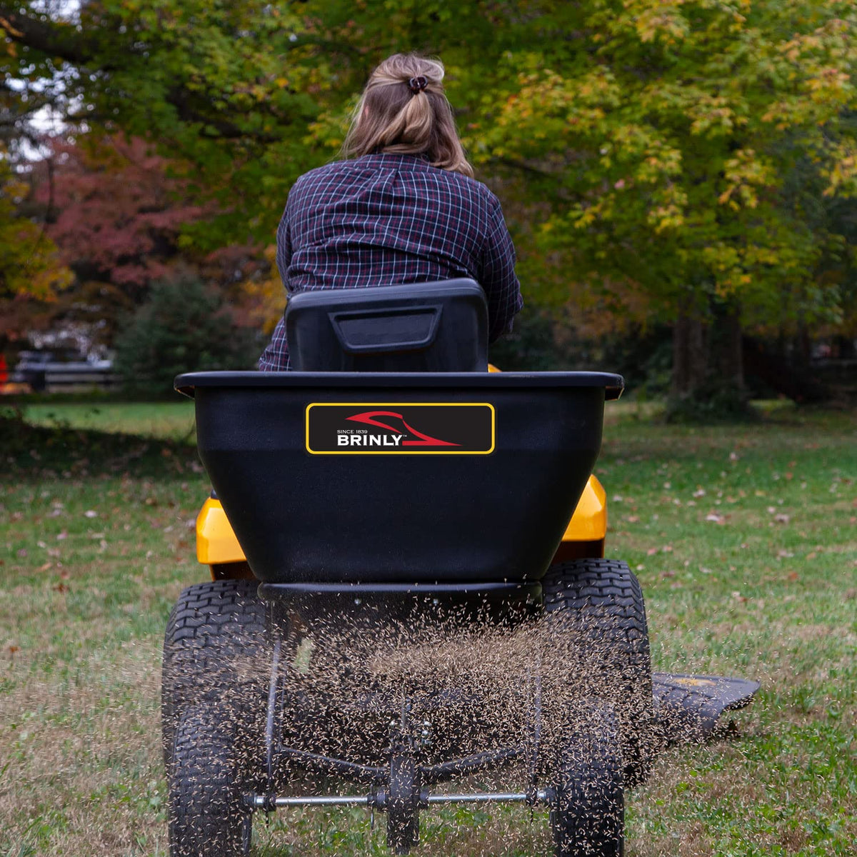 Brinly BS36BH-A Tow Behind Broadcast Spreader with Universal Hitch, 175 lb.+ -Flat Black