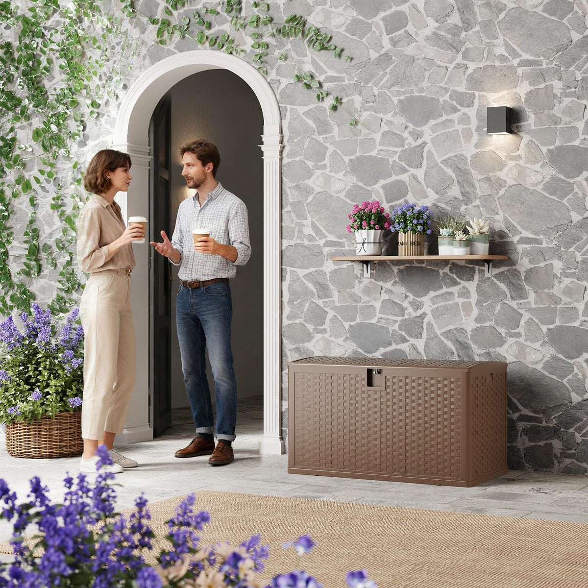 EliteEdge 120 Gallon Resin Deck Box-Organization and Storage for Patio Cushions, Throw Pillows and Garden Tools
