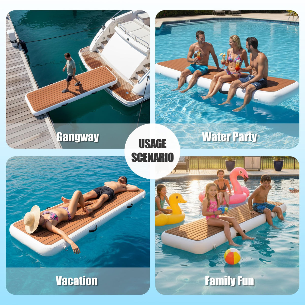 LOSKIA Inflatable Gangway for Yachts & Boats, Extra Width and Durable Dock Gangway with Non-Slip Surface, Portable and Space-Saving Floating Platform Connecting the Yachts and the Docks