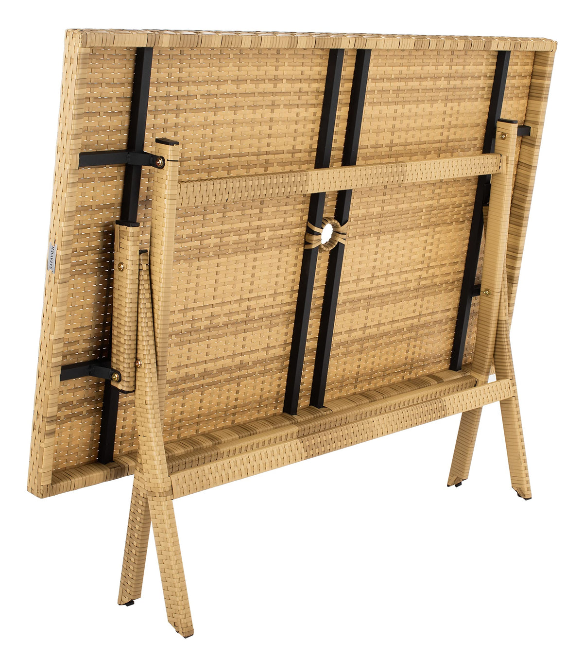 SAFAVIEH Outdoor Collection Akita Natural Folding Table with Umbrella Hole PAT7503D