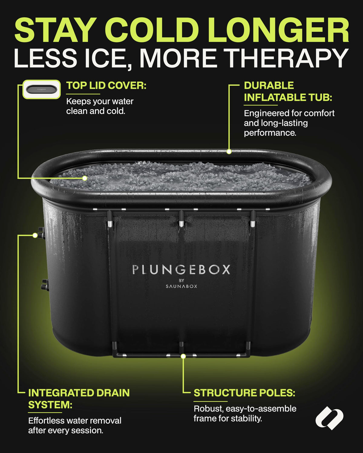 SAUNABOX® Plungebox PRO XL Cold Plunge Ice Bath Tub Durable Cold Tub for Full-Body Immersion | Compact, Insulated & Easy Setup for Efficient Cold Therapy at Home