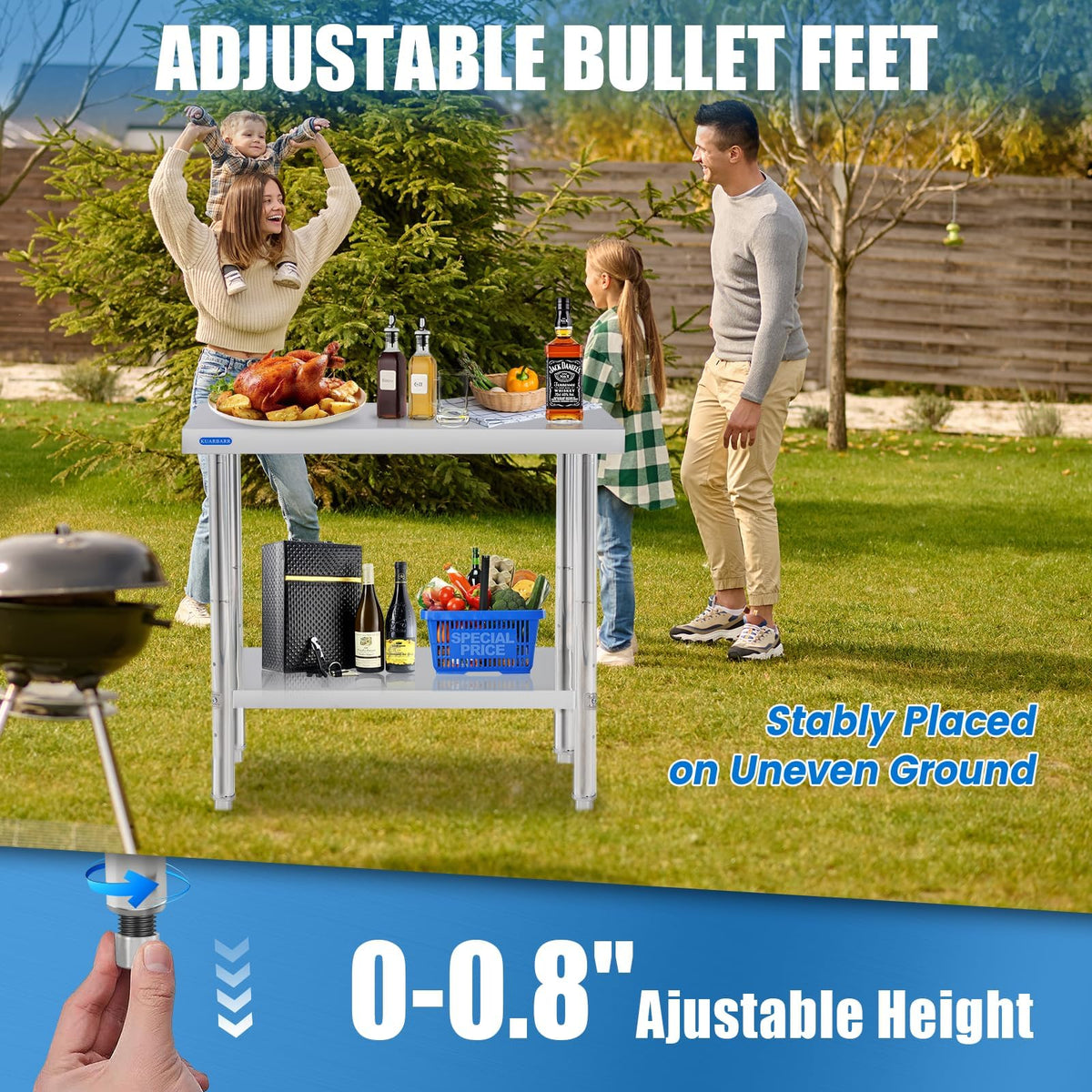 KUARBARR Stainless Steel Table for Prep & Work with Undershelf 24 x 36 Inches NSF Metal Commercial Kitchen Prep Table with Adjustable Under Shelf Worktable for Restaurant Home Outdoor