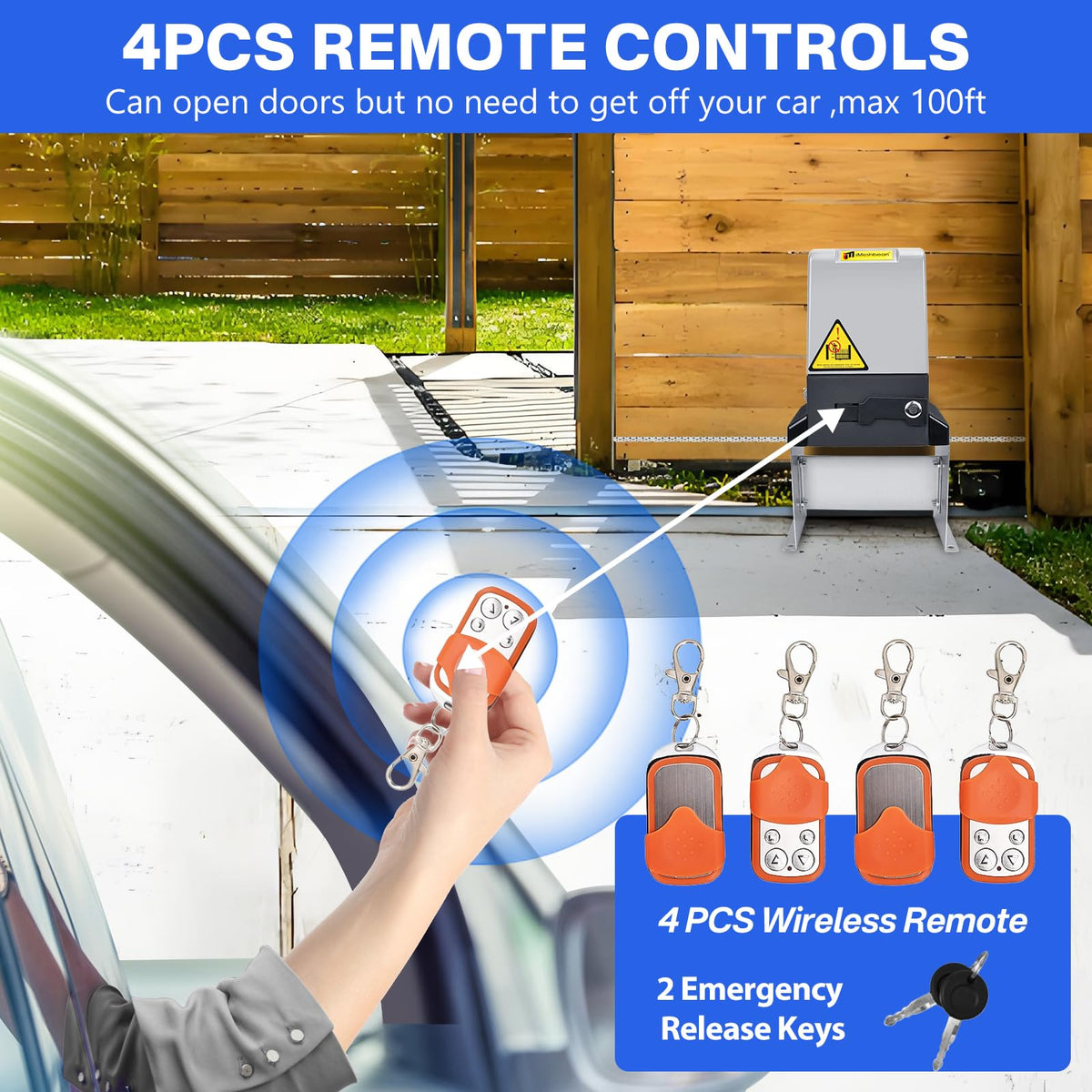 4400lb Automatic Sliding Gate Opener APP Control with 4 Remotes,750W Electric Sliding Gate Opener Automatic Motor Remote Kit with Wireless Keyboard for Sliding Gate Opener Up to 40ft
