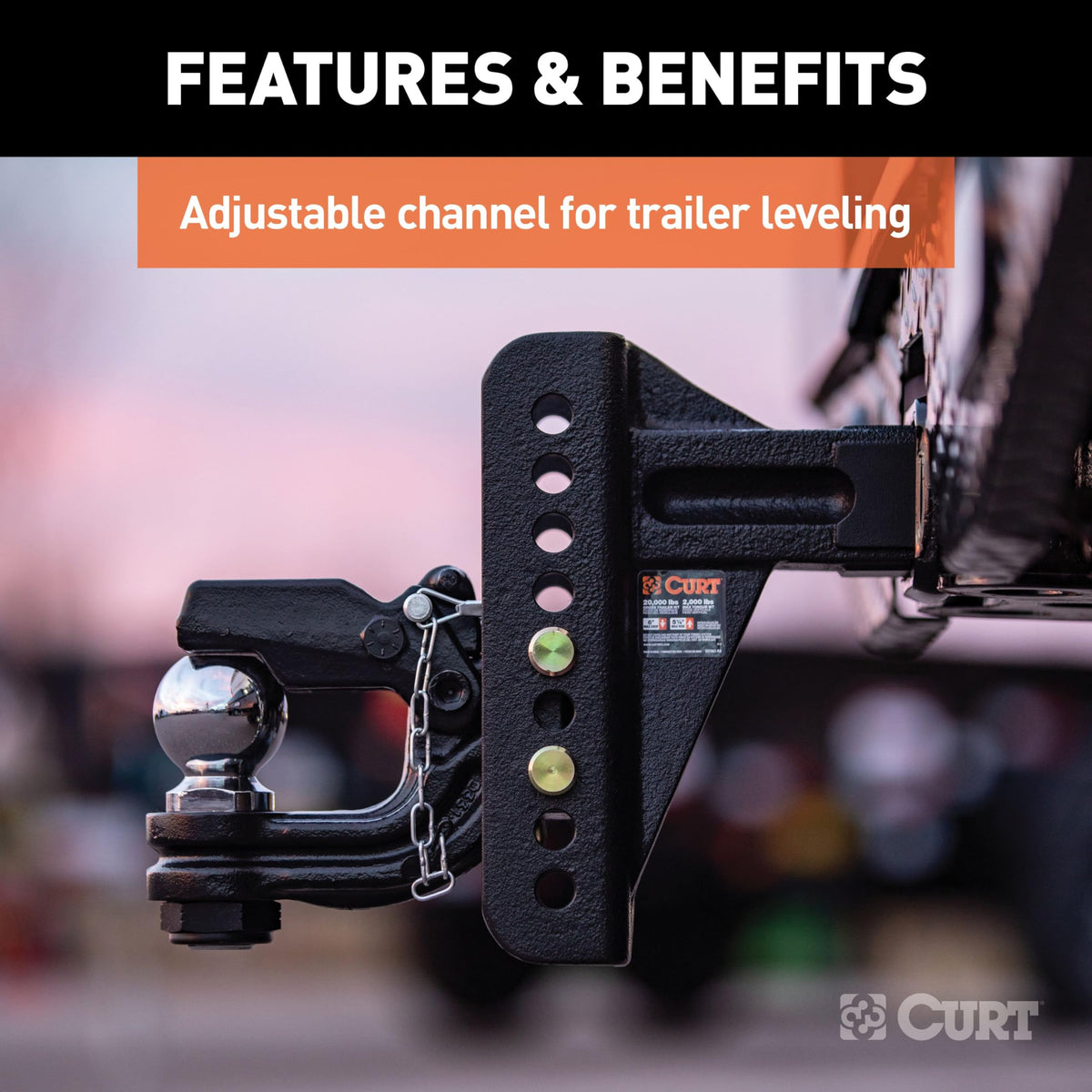 CURT 45908 Adjustable Pintle Hitch Combination, 2-1/2-Inch Receiver, 6-Inch Drop, 2-5/16-Inch Ball, 20,000 lbs