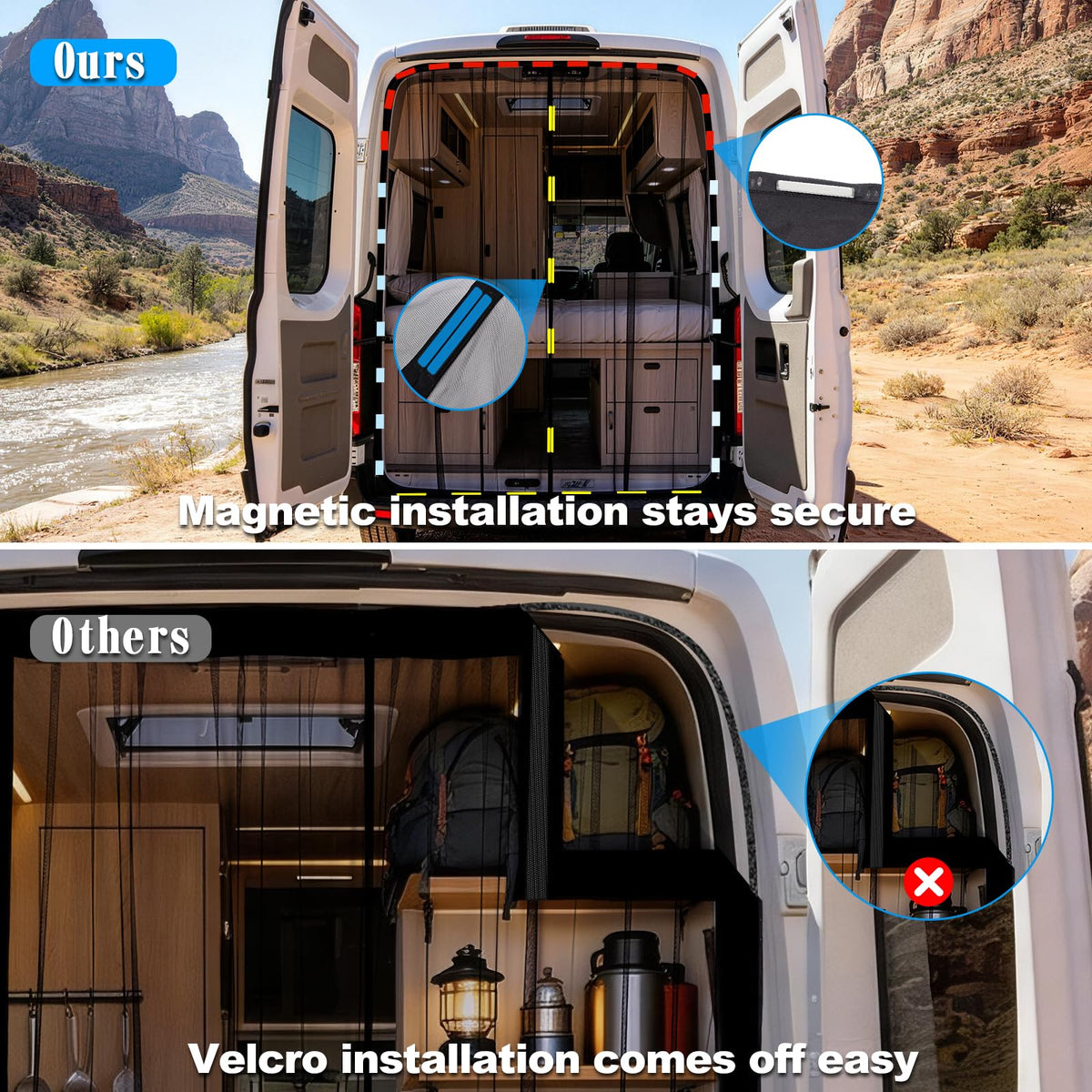 ZATOOTO Magnetic Van Bug Screen for Sliding Door Bug Screen - Side and Rear Van Door Bug Screen Set, RV Screen Door with Magnetic for Easy to Install and Remove, Universal Fly Screen for Camper Van