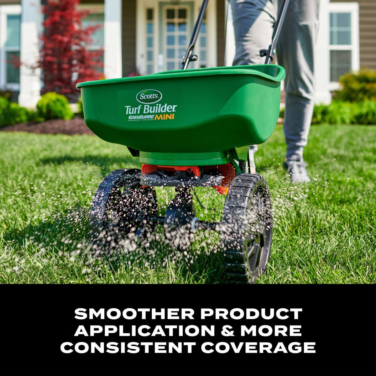 Scotts Turf Builder EdgeGuard Mini Broadcast Spreader - Spreader for Lawn Fertilizer, Weed & Insect Control, Grass Seed, and Ice Melt, Holds Up to 15,000 sq. ft. of Product