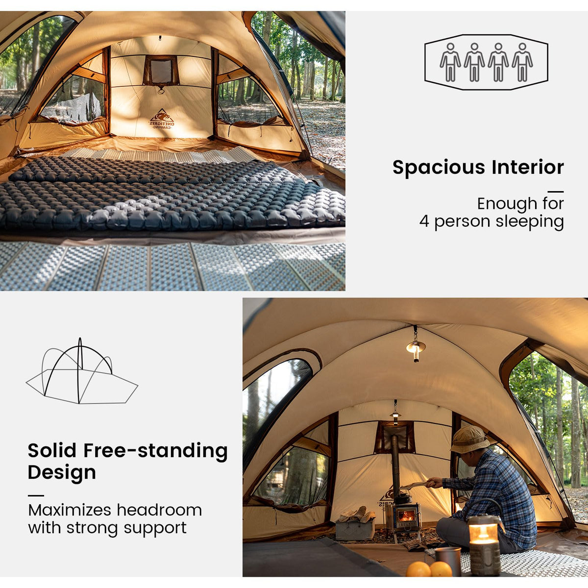 OneTigris ORBITIS Hot Tent, Waterproof 4 Person Tent with Full Size Footprint, 4 Season Tents for Camping, Hiking, Bushcraft, Car Trips