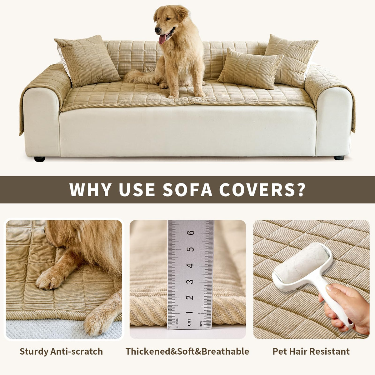 PJLZJFBY Couch Covers for Dogs Washable, Non Slip Couch Covers for Loveseat Sofa Pet Friendly, Soft Fuzzy Sofa Covers for Pet, Dog Couch Cover Furniture Protector(1PC,Light Brown,27.6"x27.6")