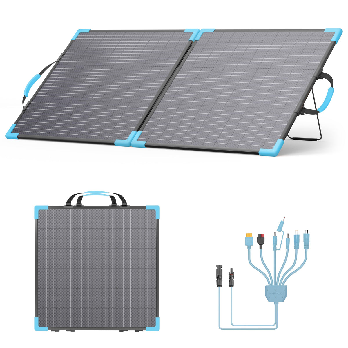 E-POWO 110W Bifacial Portable Solar Panel Suitcase, 23.5% High Efficiency ETFE Foldable Solar Charger for Power Station,IP68 Waterproof 2 Reinforced Kickstands for RV Camping Off-Grid Blackouts