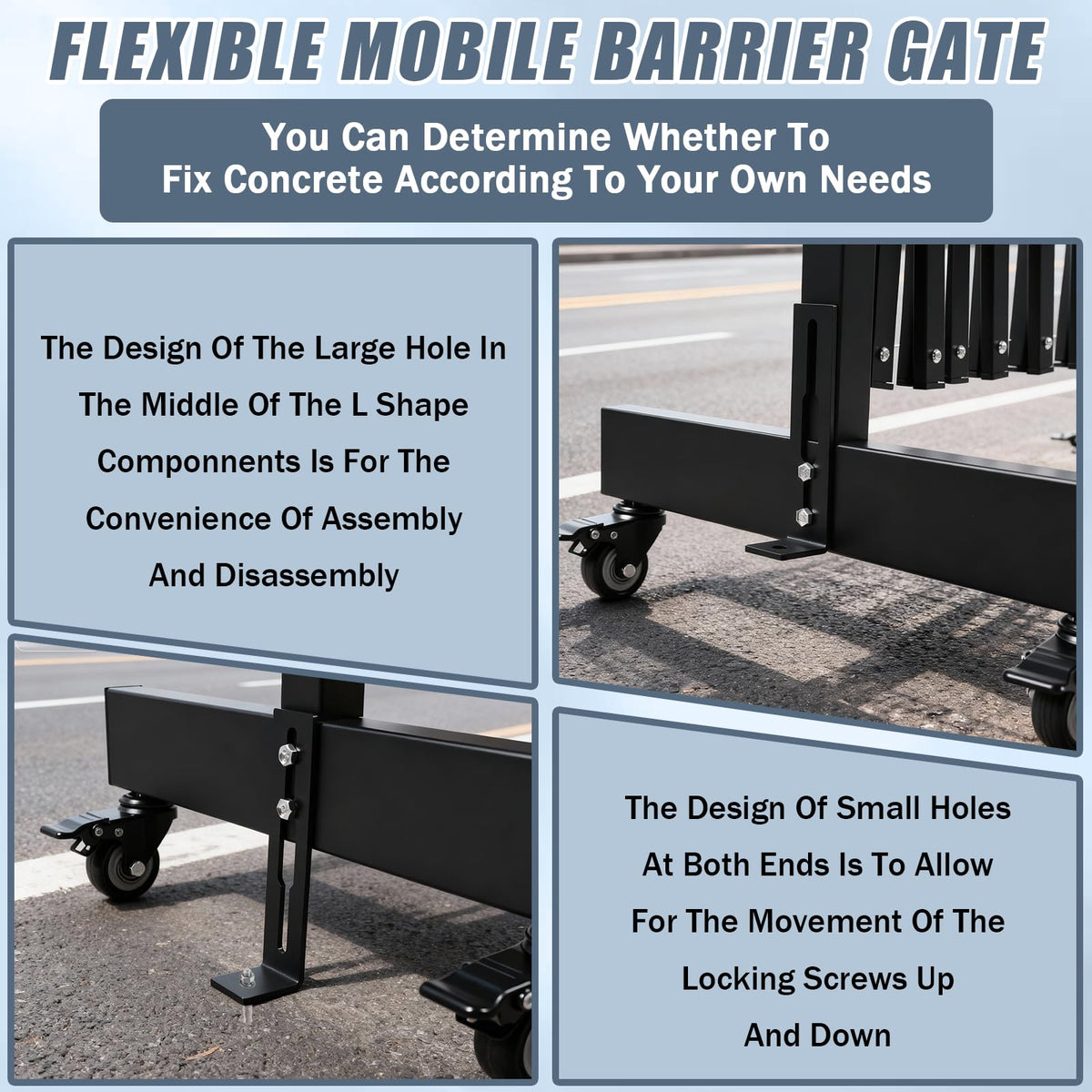 23.5FT Industrial Metal Expandable Barricade，Retractable Traffic Fence with Casters, Folding Security Gate，Portable Barricade Gate for Construction Area, Traffic Control, Cordon(Black