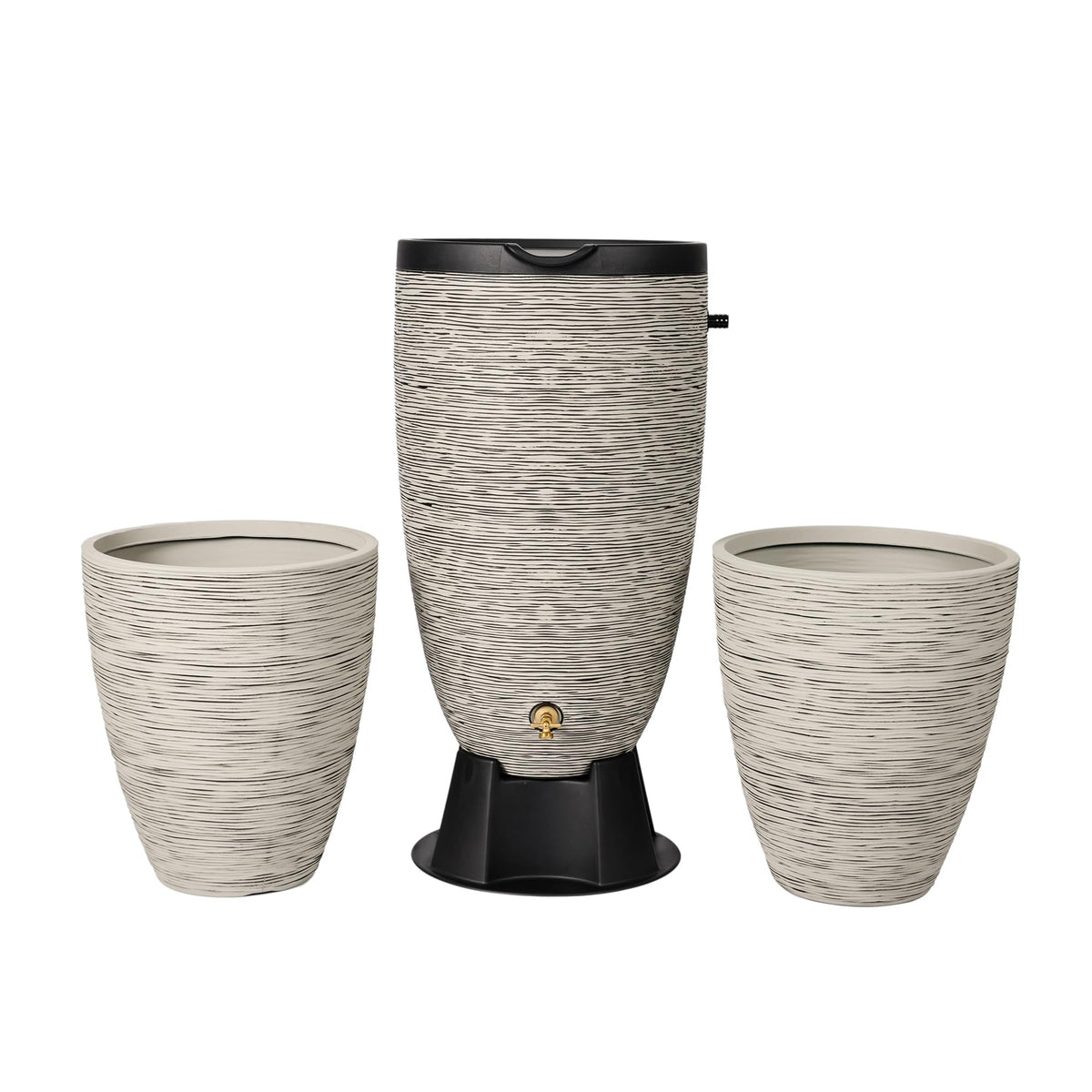 Newport 50‑Gallon Flat‑Back Rain Barrel with Stand & Planter Bundle – Slate | Removable Lid, UV-Stabilized Outdoor Water Storage
