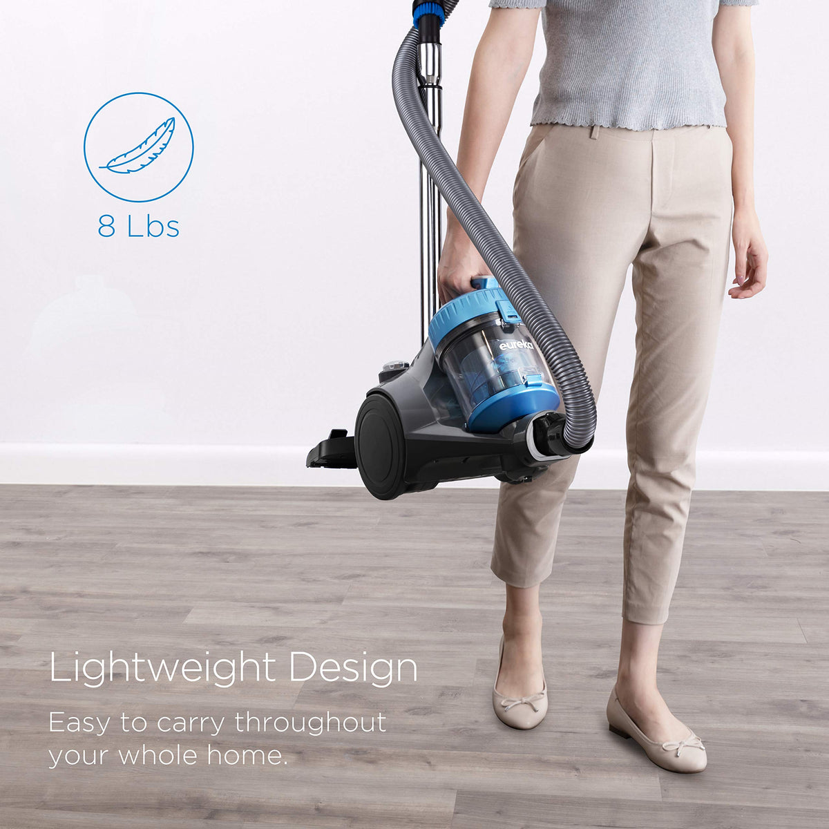 Eureka Bagless Canister Vacuum Cleaner, Lightweight Vac for Carpets and Hard Floors, w/Filter, Blue, Whirlwind NEN110B