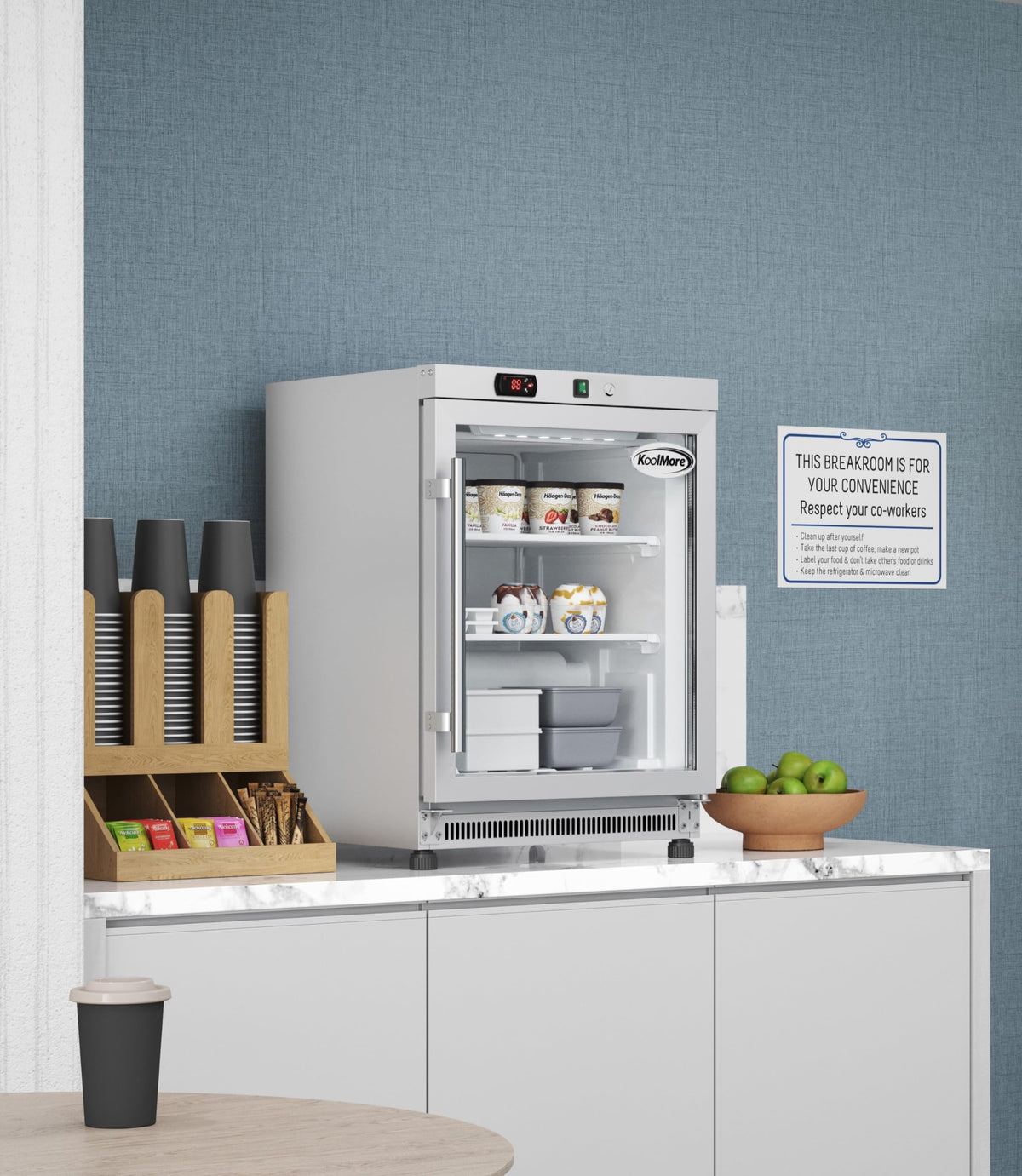 KoolMore 24 in. Commercial Manual Defrost Countertop Display Freezer in White with Stainless Steel and Glass Door, 4.6 Cu. ft. (KM-MDF46GD)