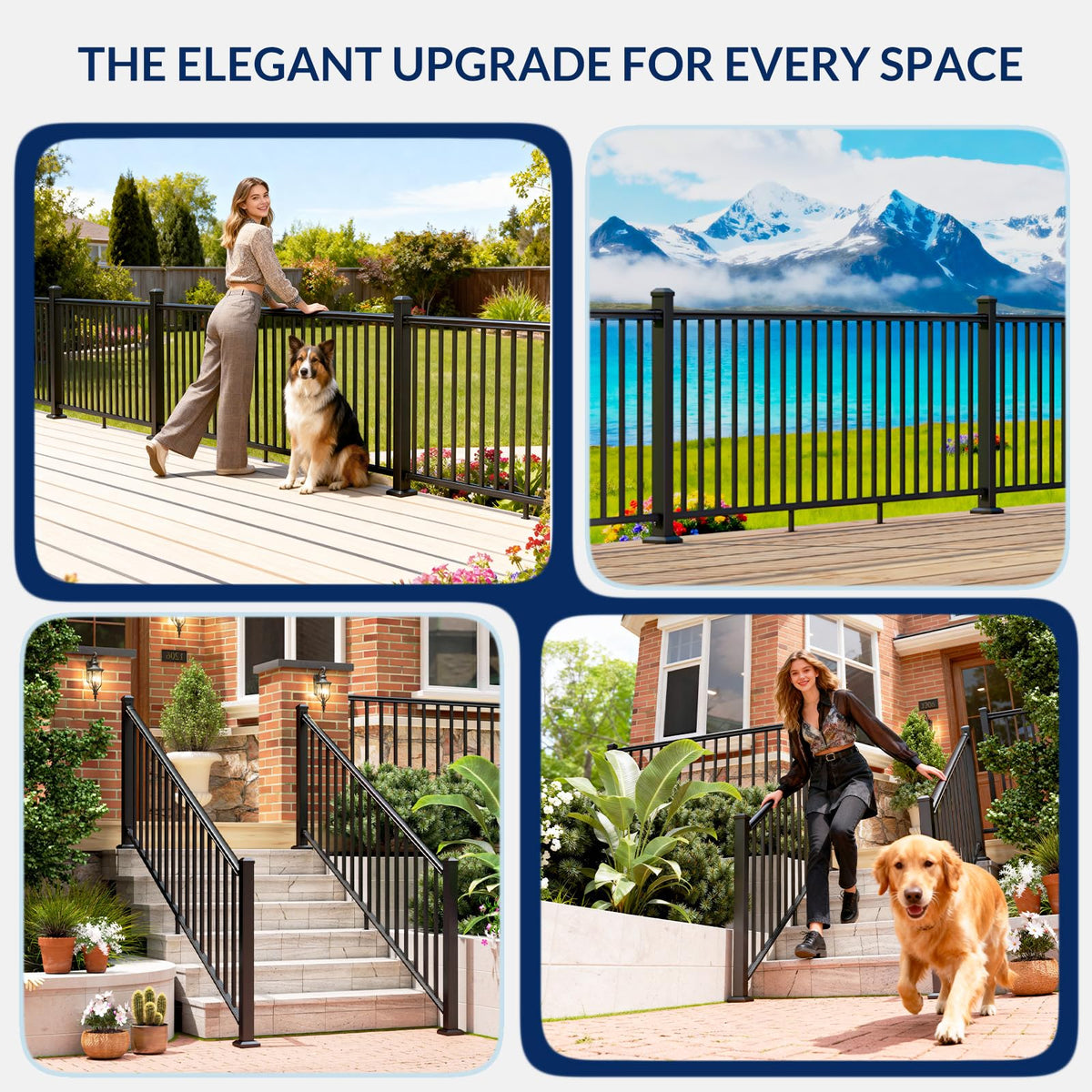 Egadis 36 in. H x 24 ft. W Black Deck Railing Kit with 4 Post, Textured AAMA 2604 Powder-Coat Finish Modular Aluminum Railing System for Outdoor Decks, Porches & Balconies(3 Panel, 4 Post)