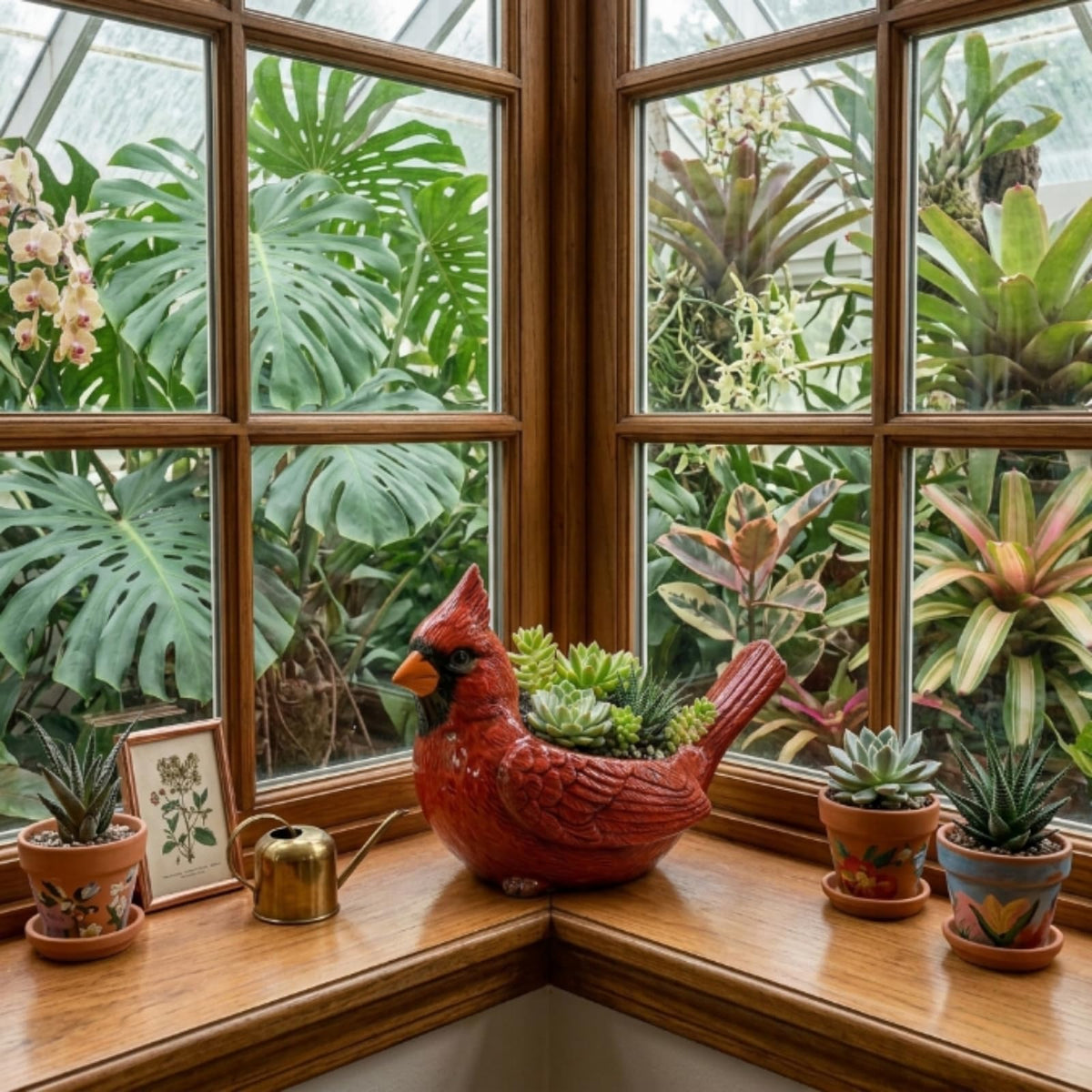 Cardinal Bird Succulent Planter, Red Resin Flower Pot with Drainage Hole, Cute Animal Decorative Plant Pot for Indoor Outdoor Succulents, Unique Gift for Bird Lovers (2Pc)