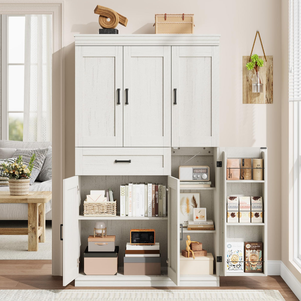 Garvee 70" Tall Kitchen Pantry Storage Cabinet, Modern Kitchen Hutch Cabinet with Doors and Shelves, Freestanding Food Pantry with Large Storage Drawer for Dining Room and Household Organization