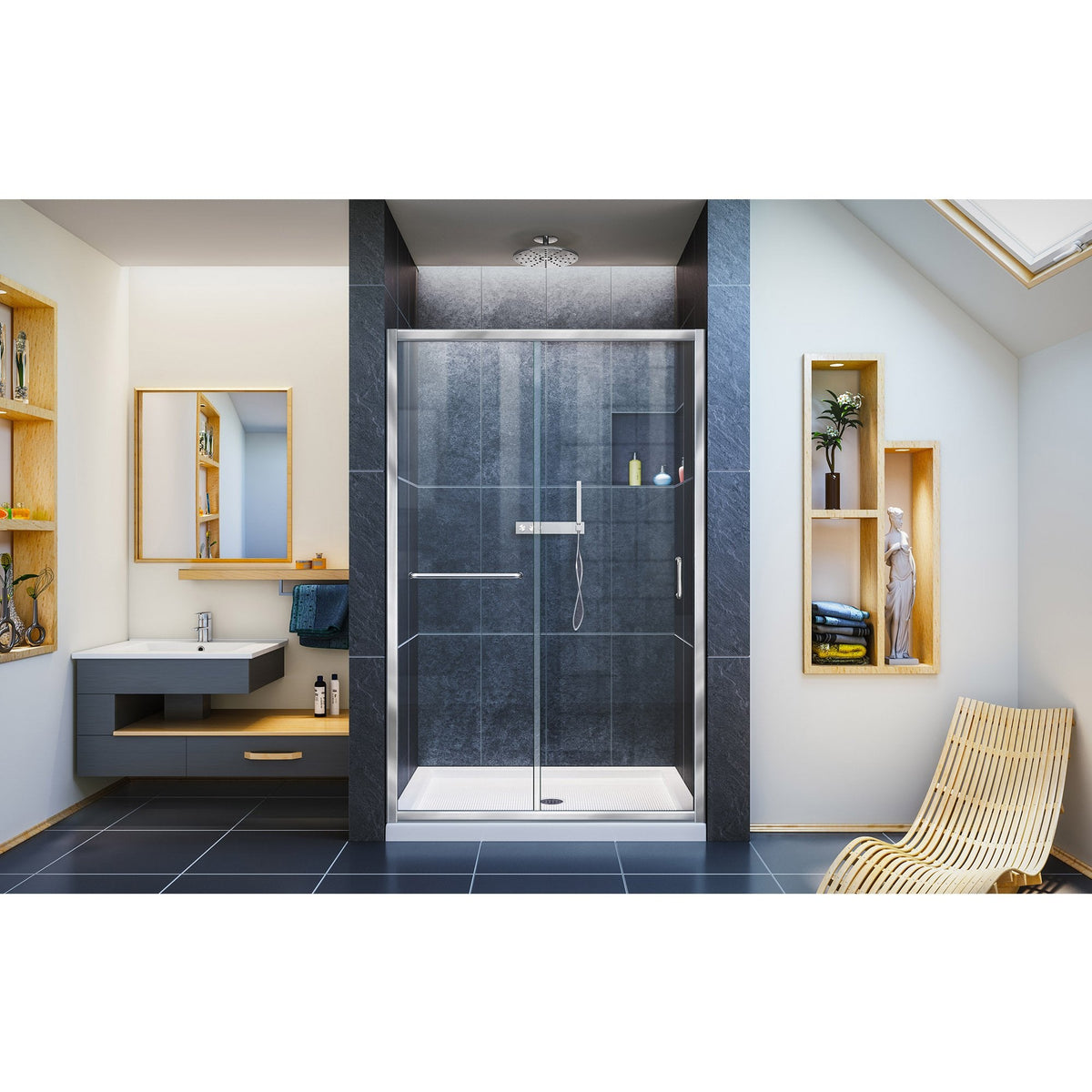 DreamLine Infinity-Z Semi-Frameless Sliding Shower Door | For openings from 44" up to 48" | Clear Glass in Chrome | SHDR-0948720-01