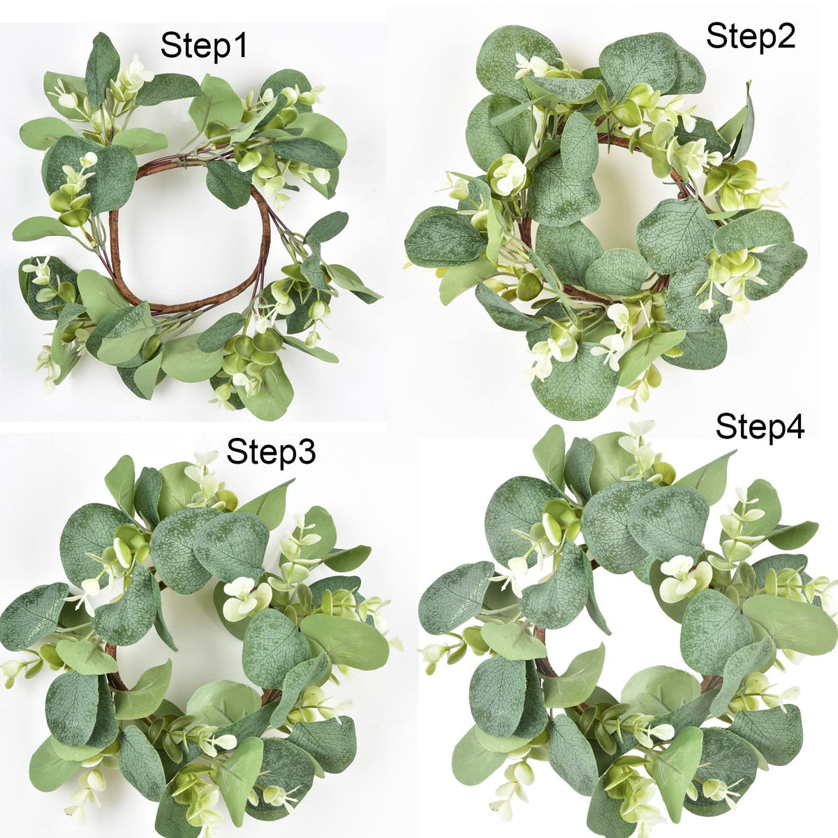 LSKYTOP Eucalyptus Faux Kitchen Cabinet Artificial Greenery Farmhouse Wreath for Door Wall Window Decor, 9Inch