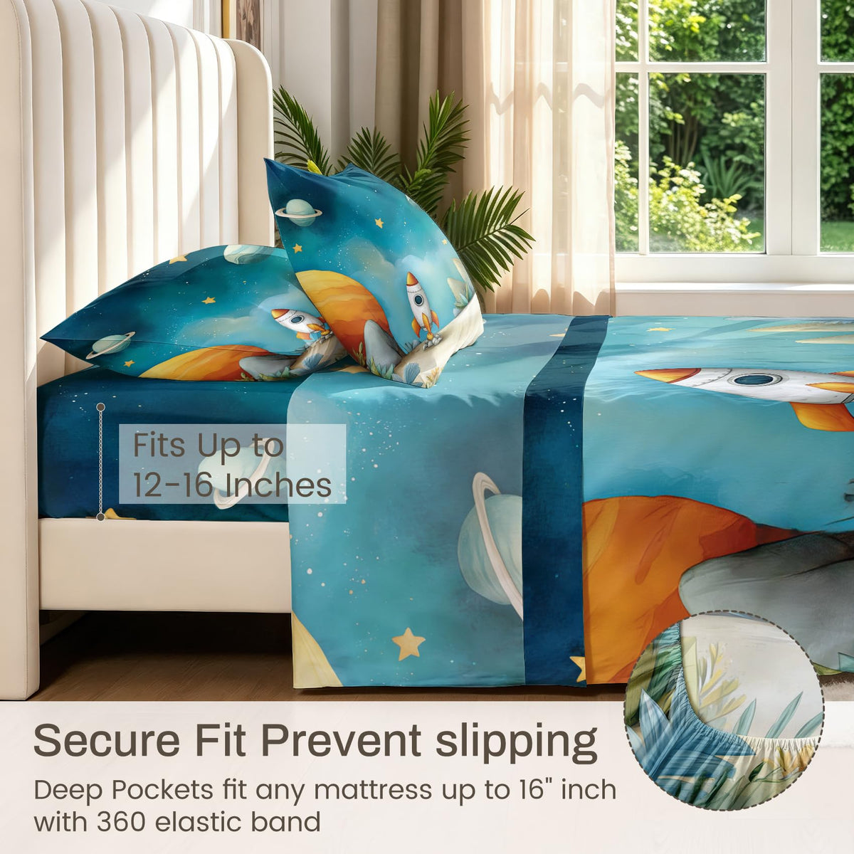 Kids Rocket Queen Sheet Set 4 Pcs Solar System Bed Sheets