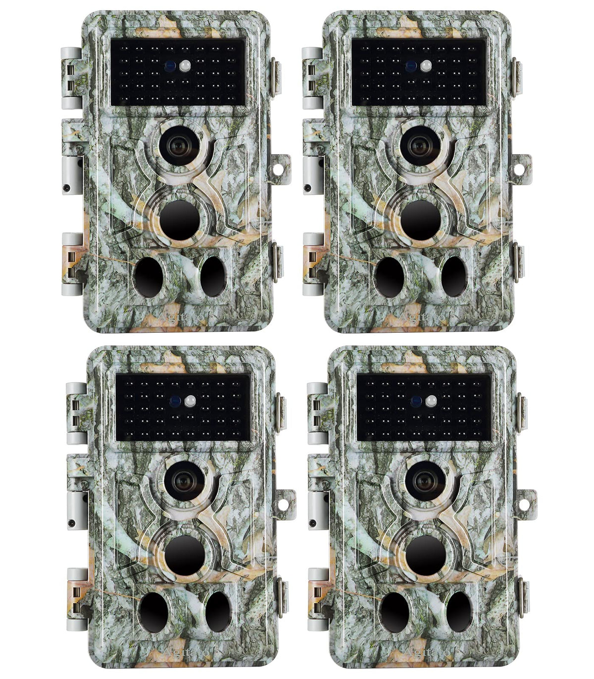 Agitato 4-Pack Wildlife Camera 64MP 1296P H.264 Video 0.1s Trigger Speed with 100ft Night Vision Motion Activated IP66 Waterproof for Outdoor Surveillance Hunting Research
