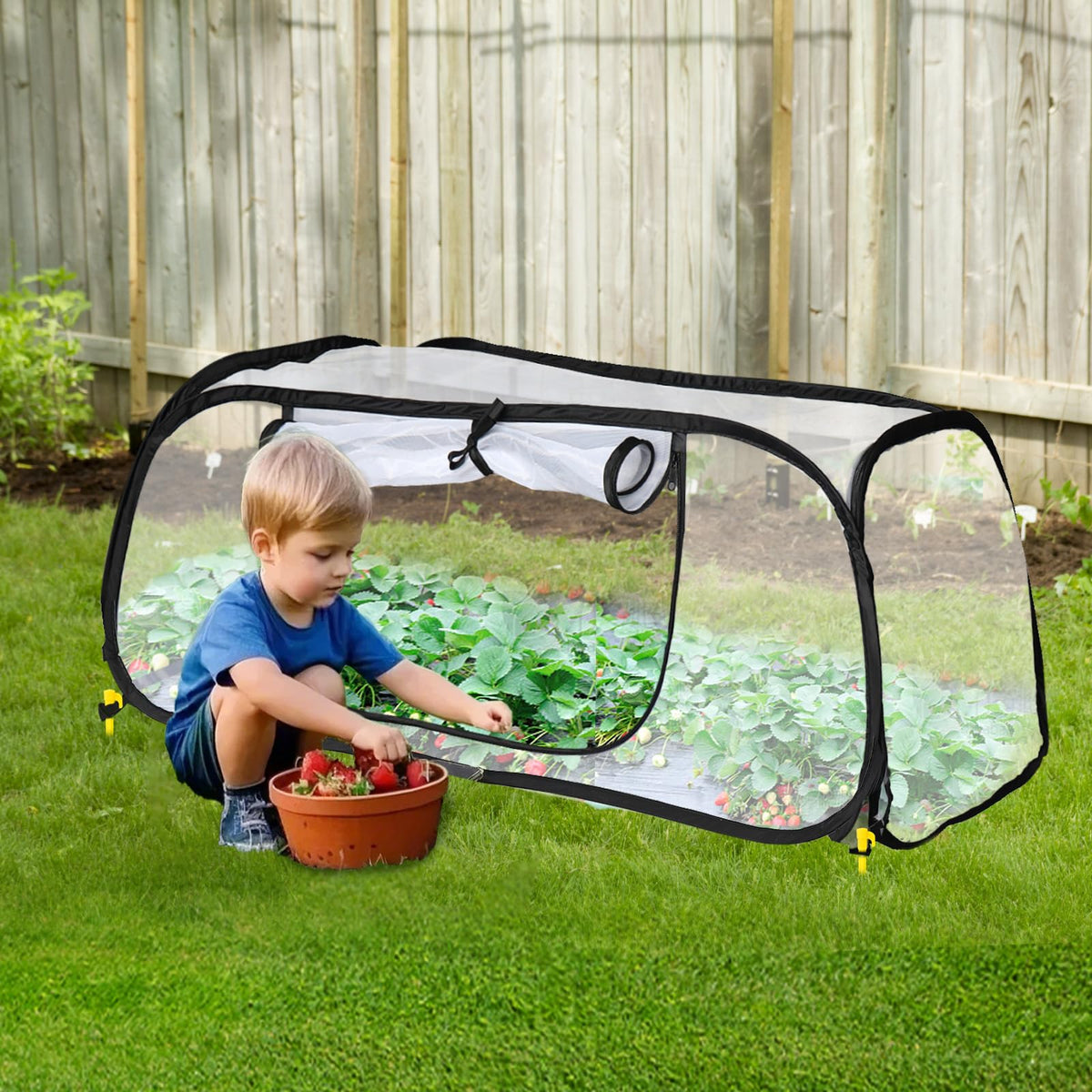 Pop Up Garden Mesh Plant Cover for Raised Beds, 47x20x16 Inch Outdoor Mesh Enclosure with Side Window & 4 Ground Stakes, Protects Fruits, Vegetables, Seedlings & Herbs (1 Pcs (47x20x16 Inch))