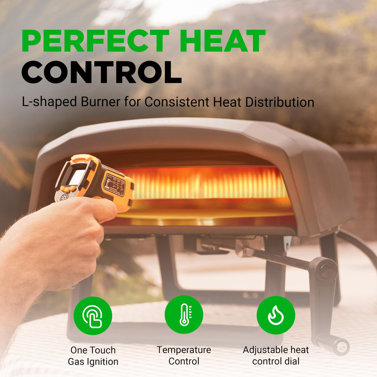 NutriChef Outdoor Pizza Oven with 360° Rotating Pizza Stone | Cooks 12" Pizza in 60 seconds | Adjustable Heat Control Dial, Includes Pizza Peel, Stone & Regulator with Hose | Short Handle