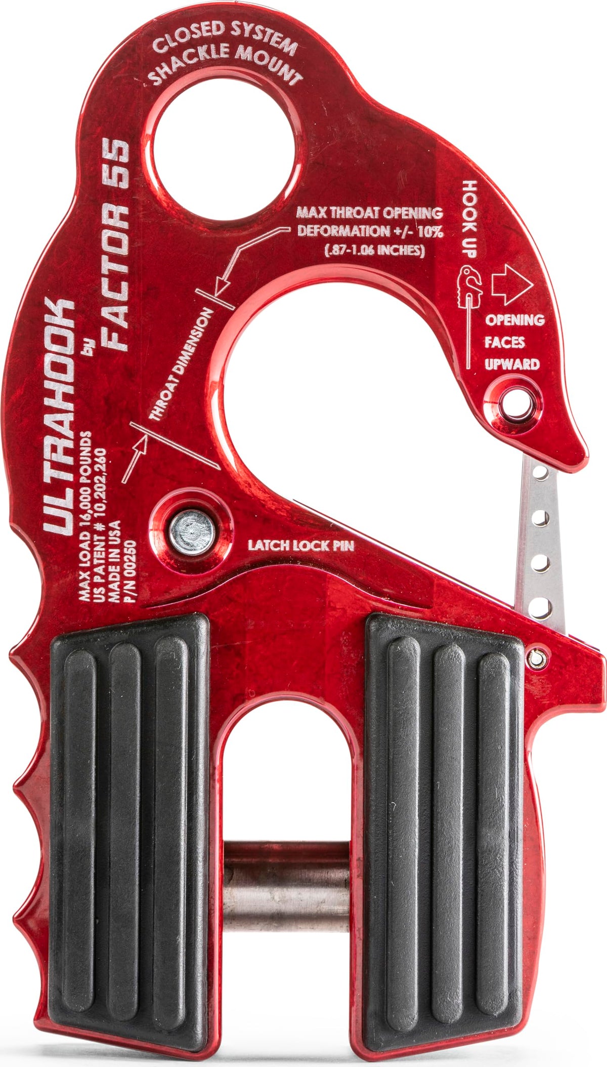 Factor 55 Ultrahook Closed System Shackle Pin Mount, Designed for Steel Cables and Synthetic Ropes - Red