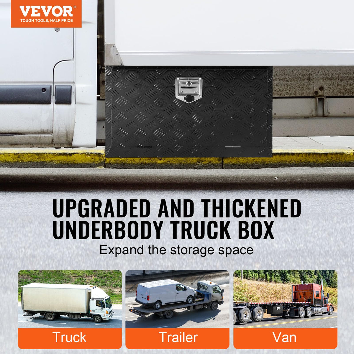 VEVOR Underbody Truck Box, 30" x 17" x 18" Pickup Storage Box, Heavy Duty Aluminum Diamond Plate Tool Box with Lock and Keys, Waterproof Trailer Storage Box with T-Handle Latch for Truck, Van, Trailer