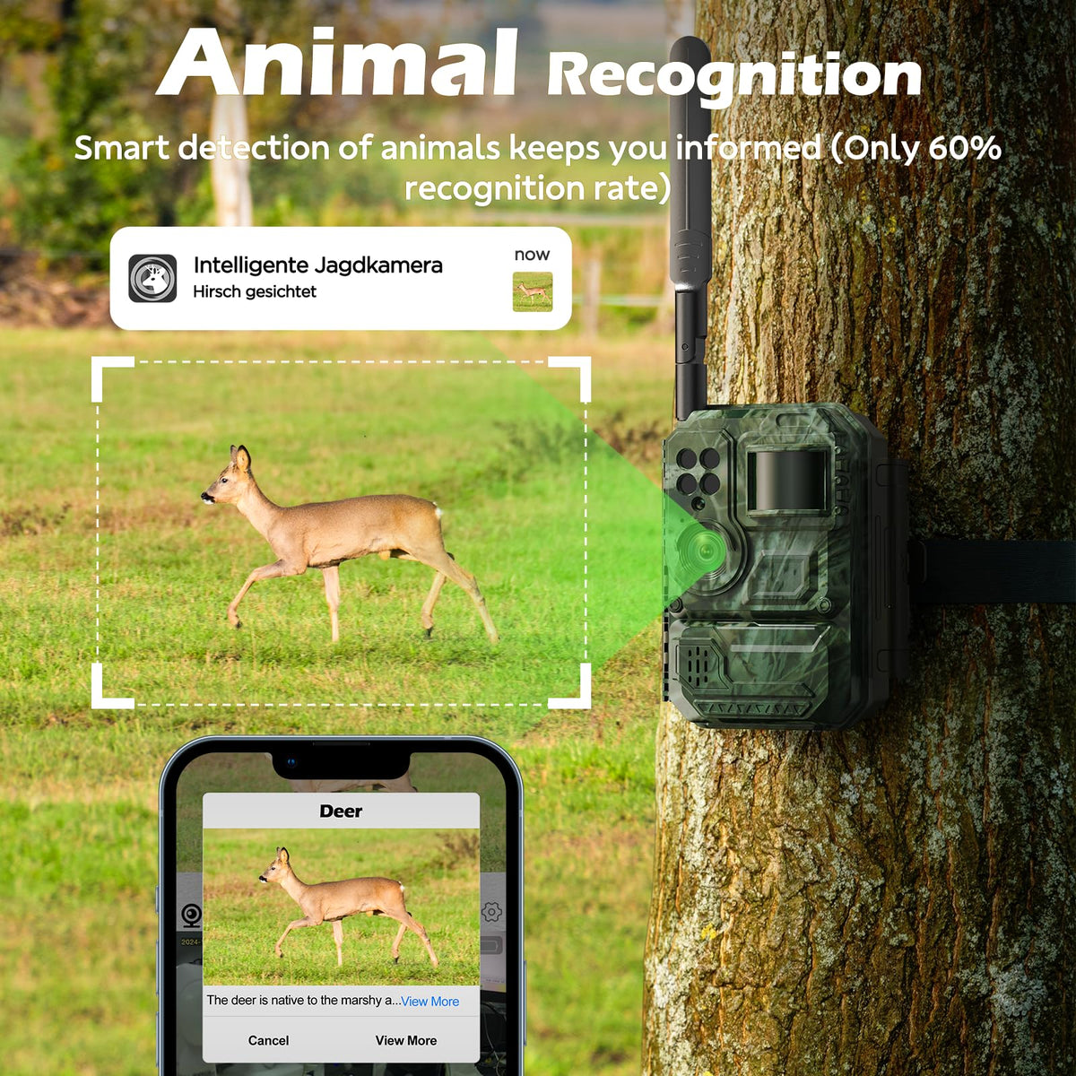 4G LTE Cellular Trail Camera with Pre-installed SIM Card, 2K Live Streaming, Solar Powered, Low Glow Night Vision, Remote Access, Motion Activated, Two-Way Audio Game Camera for Outdoor Security