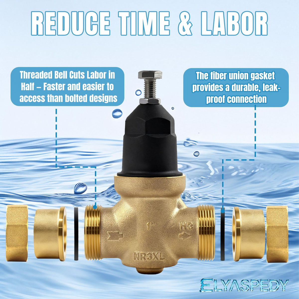 2026 Upgrade 1" Water Pressure Reducing Valve Replace for Zurn Wilkins 1-NR3XL 1" NR3XL Pressure Reducing Valve, Stainless Steel Strainer Screen, House Water Pressure Regulator with Teflon Tape