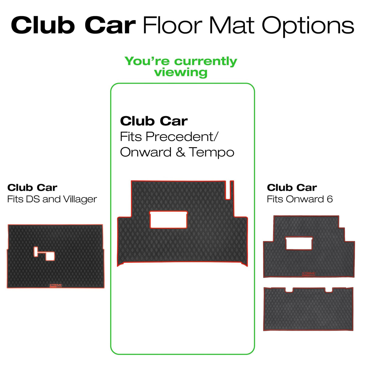 Xtreme Golf Cart Mats Rubber Floor Mat Compatible with Club Car Precedent (04-25), Onward & Tempo (17-25), Villager & V4L (19-24) Golf Cart Models | Full Coverage Liner Protection - Grey Trim
