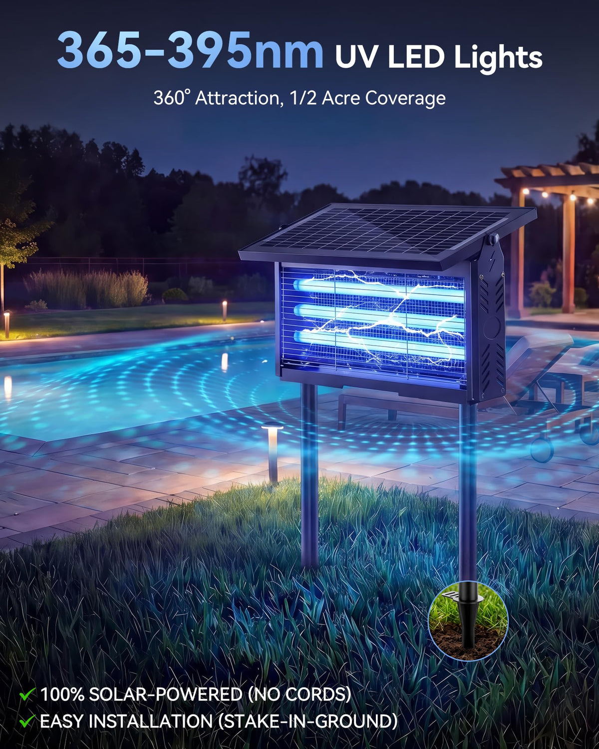 𝟐𝟎𝟐𝟔 𝐔𝐩𝐠𝐫𝐚𝐝𝐞𝐝 Solar Bug Zapper Outdoor, Mosquito Zapper Waterproof Electric Fly Zapper Rechargeable Mosquito Killer, Cordless Fly Insect Trap for Yard, Patio, Home, Garden, Camping