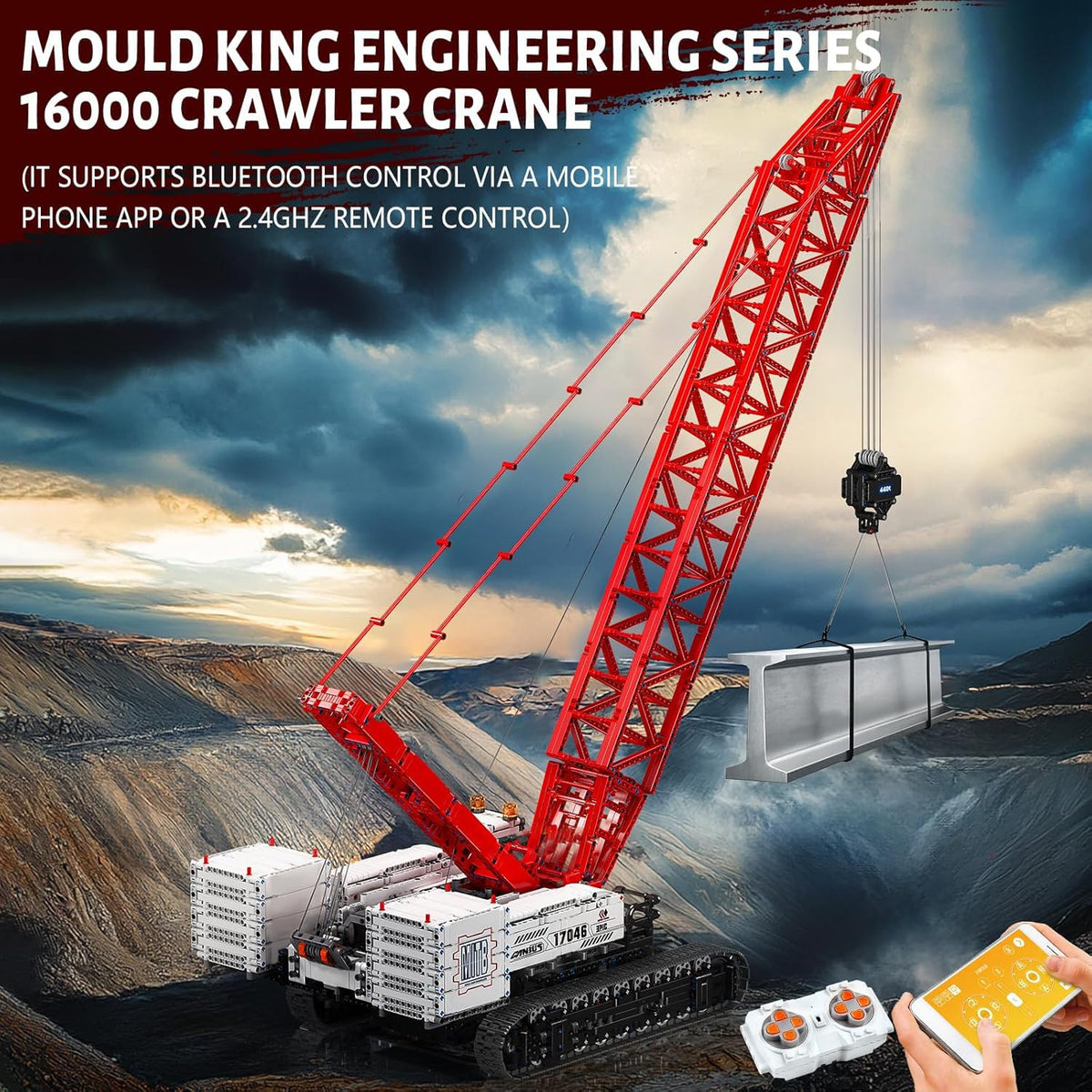 Mould King 17046 Crawer Crane LR16000 Building Block Kits, MOC Mobile Crane Heavy-Duty Cranes Model Sets to Build, APP Control Large Engineering Vehicles, Collectible Set for Adults (4494+ Pieces)