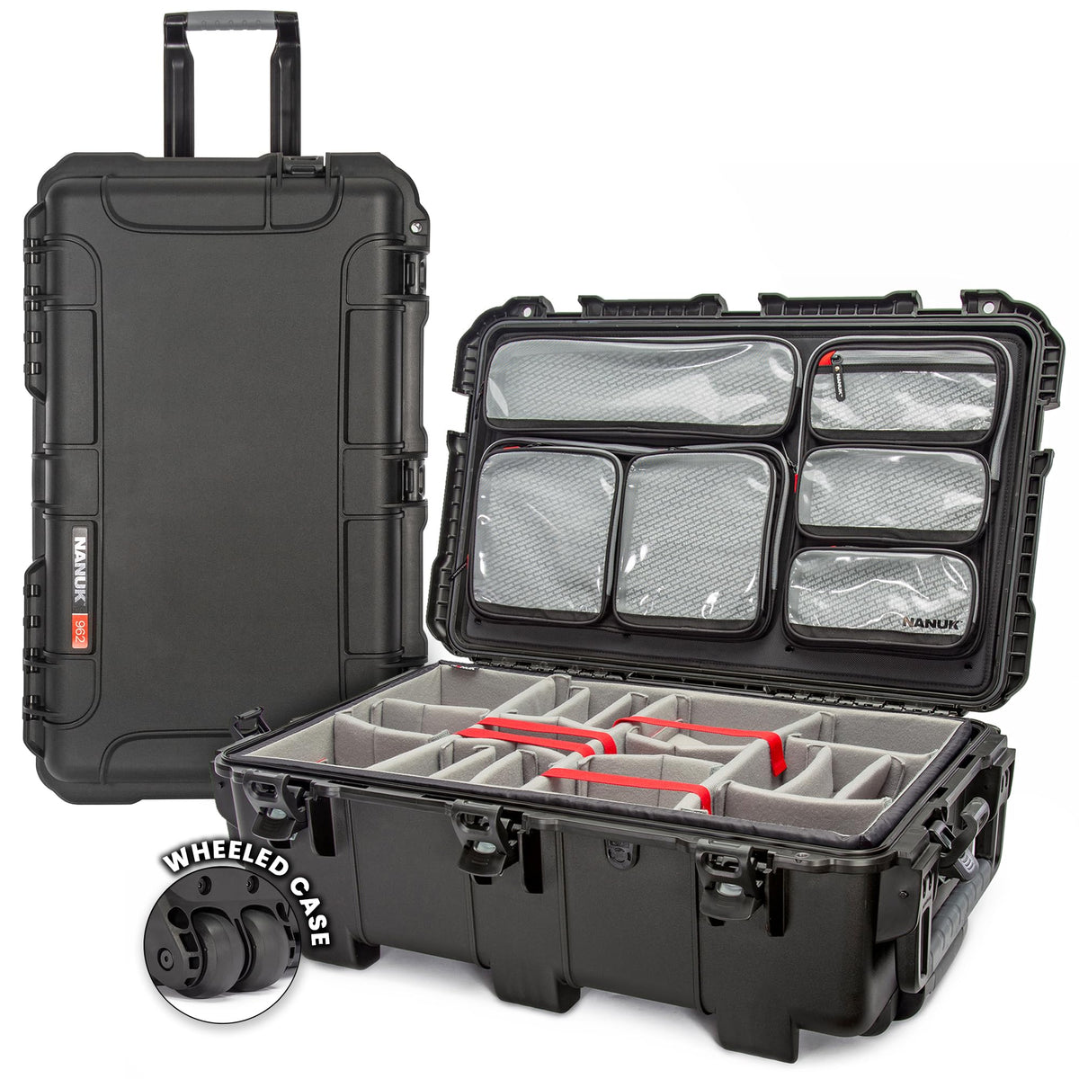NANUK 962 Pro Photo Kit– Waterproof Large Travel Camera Hard Case with Wheels, Padded Dividers & Retractable Handle, 31" x 20" x 11" –Impact-Resistant, Dustproof, Durable, Ideal for Heavy Loads –Black