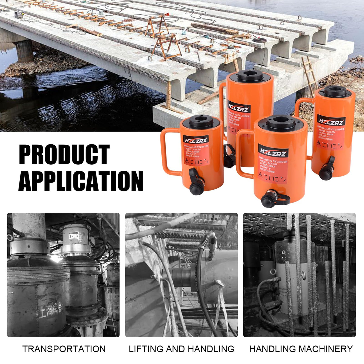 HZLZRZ 30T Hydraulic Cylinder Jack Hollow Single Acting Hydraulic Ram Cylinder, Hydraulic Lifting Cylinders 2"(50mm) and Porta Power Kit(RCH-302)