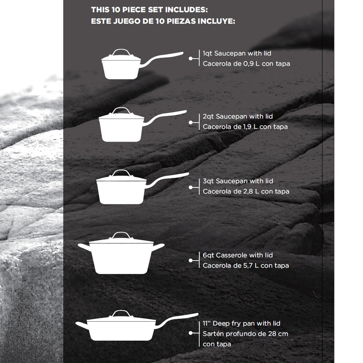 Starfrit The Rock 10PC Non-Stick Cookware Set - Durable Forged Aluminum - Oven Safe - PFOA Free - Easy to Clean - Black