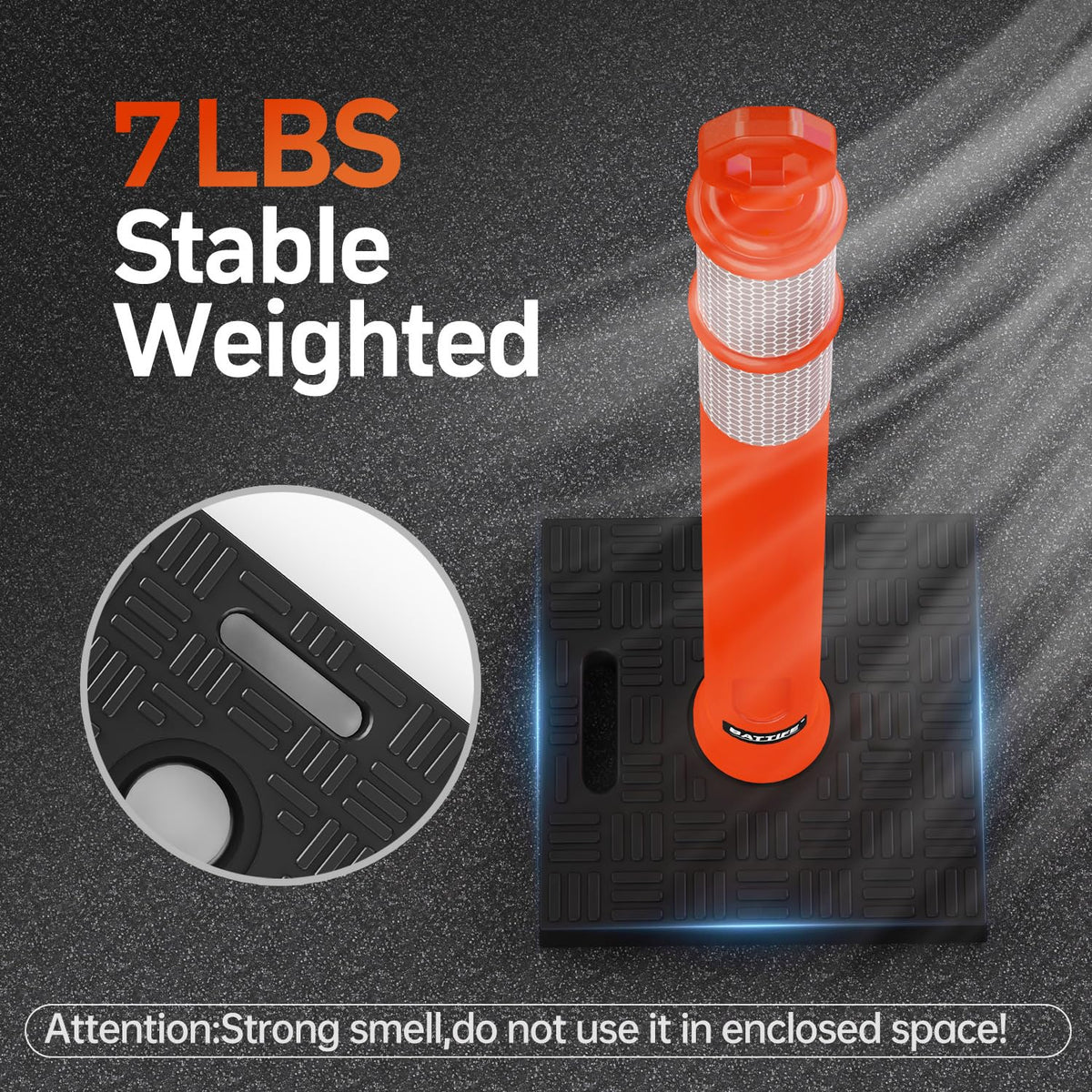 BATTIFE 6 Pack 42 Inch Orange Traffic Delineator Posts with Reflective Collars and Base, Safety Cones for Construction Zones and Driving Practice