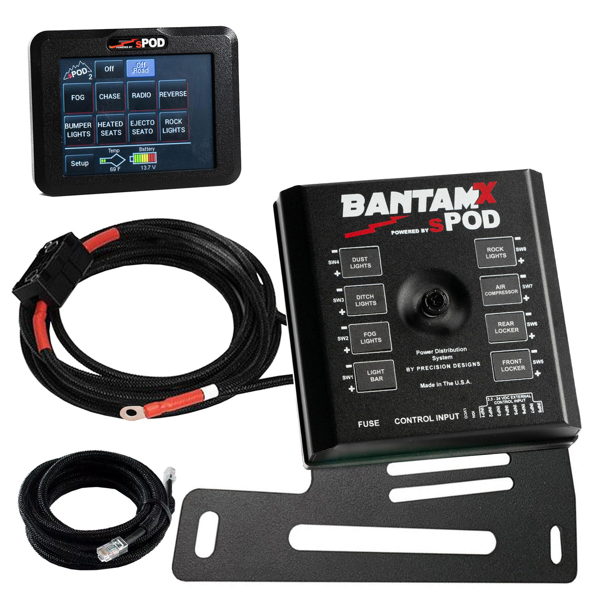 SPOD BantamX 8 Relay Power Control System with Touch Screen Controller and Integrated Bluetooth for Jeep JK - USA 5-Year Warranty (Jeep JK 2007-2018, 84" Battery Cable)